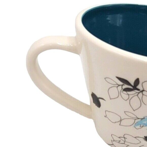 Starbucks Embossed Leaf Mug Cream Blue Teal Round 10oz 2007 Autumn Falling Taper - Picture 6 of 10